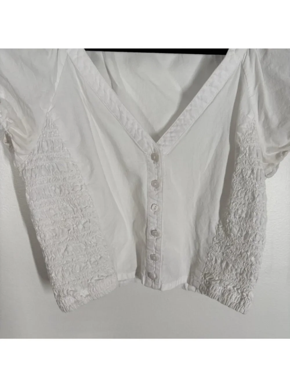 Madewell Women 00 White Cotton Puff Sleeve Smocked Yeri Poplin Button-Up Top
